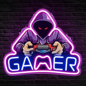 Lågt pris Gamer neonskylt med LED-ljus Stor modell 39x33 cm, perfekt för gamingrum