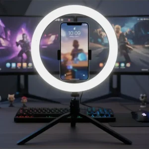 Rabatter 10W LED-RINGLJUS 10 tum, med bordsstativ, 3200K-5500K