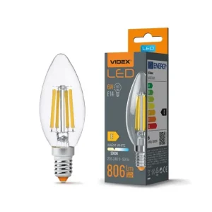 E14 6W LED kronljus Filament, 806lm, 3000K, 360 grader, flicker free, ersätter 60W Snabb leverans