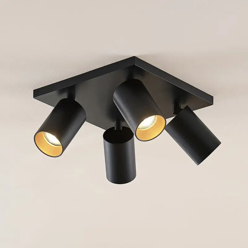 Arcchio spotlights Brinja, svart, kantig, Ø 6 cm, 4 lampor, GU10 Begränsad tid