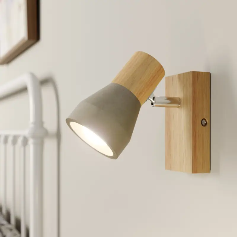 Lindby Filiz spot, 12 cm hög, trä, betong, E14 Kampanj