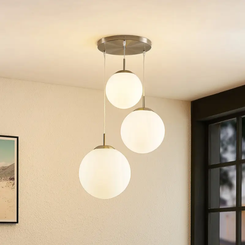 Köp online Lindby hänglampa Heleska, vit, glas, 3 lampor, Ø 47cm