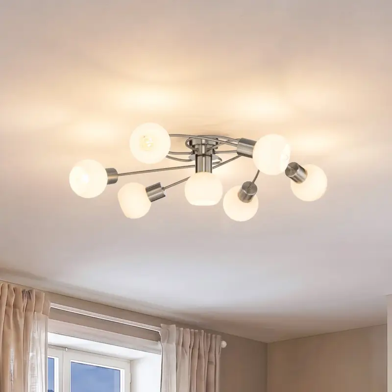Lindby taklampa Ciala, 7 lampor, nickelfärgad, glas Begränsat antal