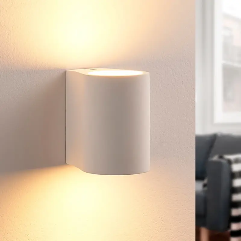 Utförsäljning Lindby vägglampa Jannes, rund, vit, gips, G9, målningsbar