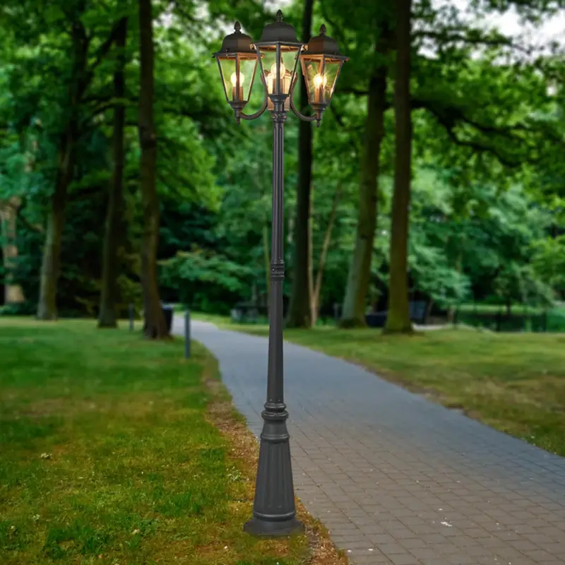 Lindby utomhuslampa Edana, 212 cm, 3 lampor, antracit, E27, IP44 Endast denna vecka