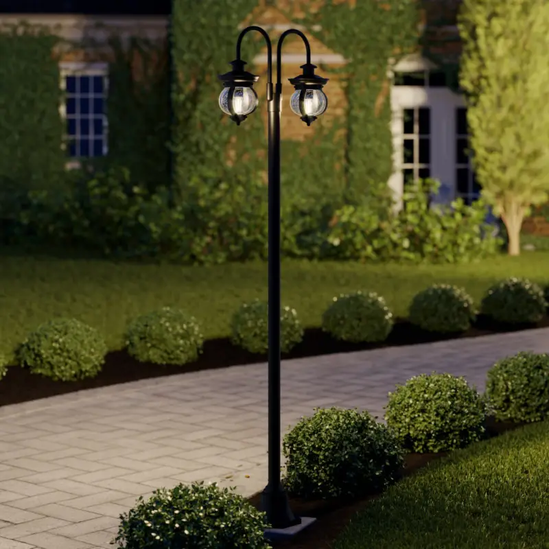 Lindby utomhuslampa Farley, 215 cm, 2 lampor, IP44, E27 Trygg betalning