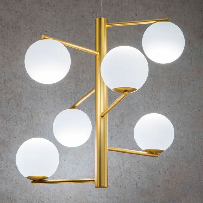 Hängande lampa Tin Tin sex lampor guld satinerad Premium