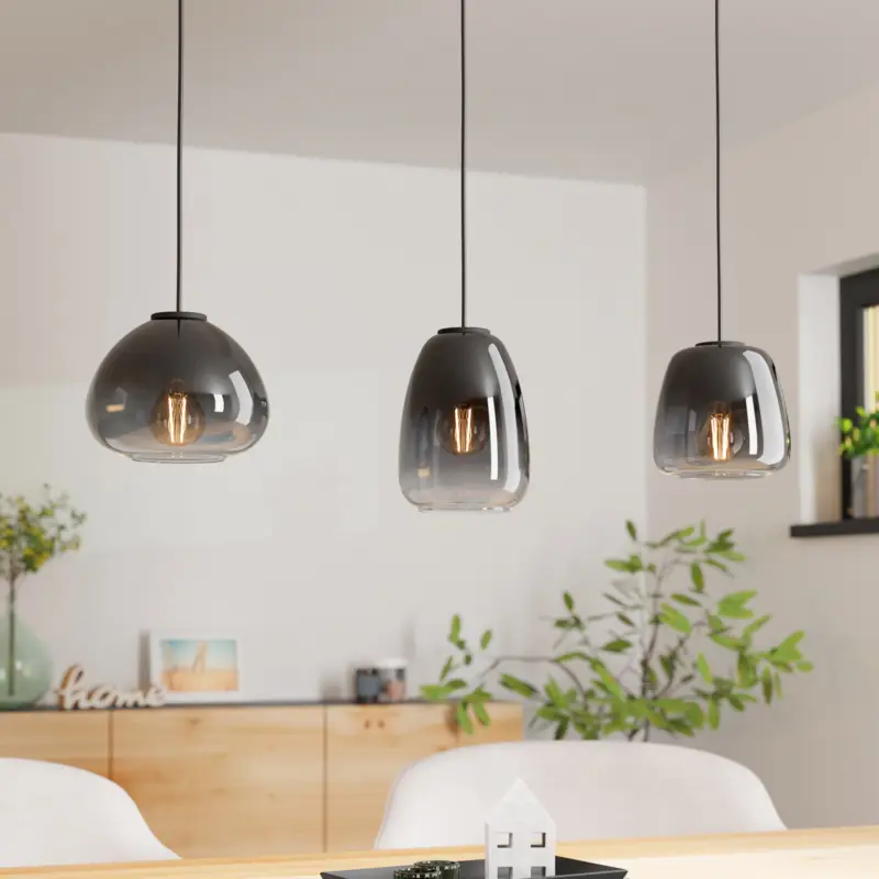 Aguilares hängande lampa, rökt glas, 3-ljus, linjär Rea