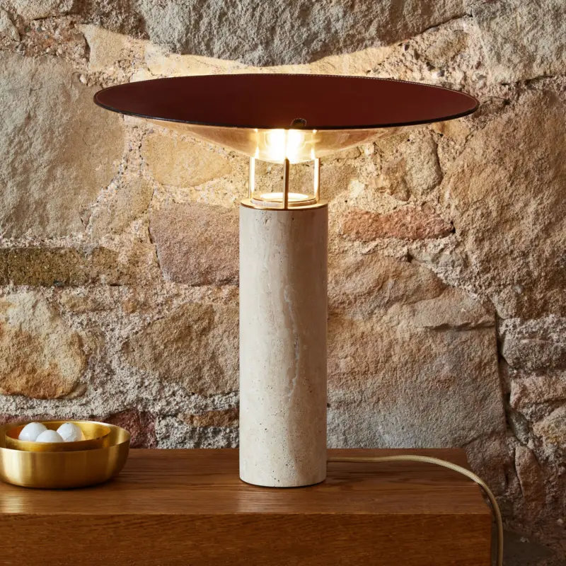Billig LED-bordslampa Rebound, travertin, läder brun