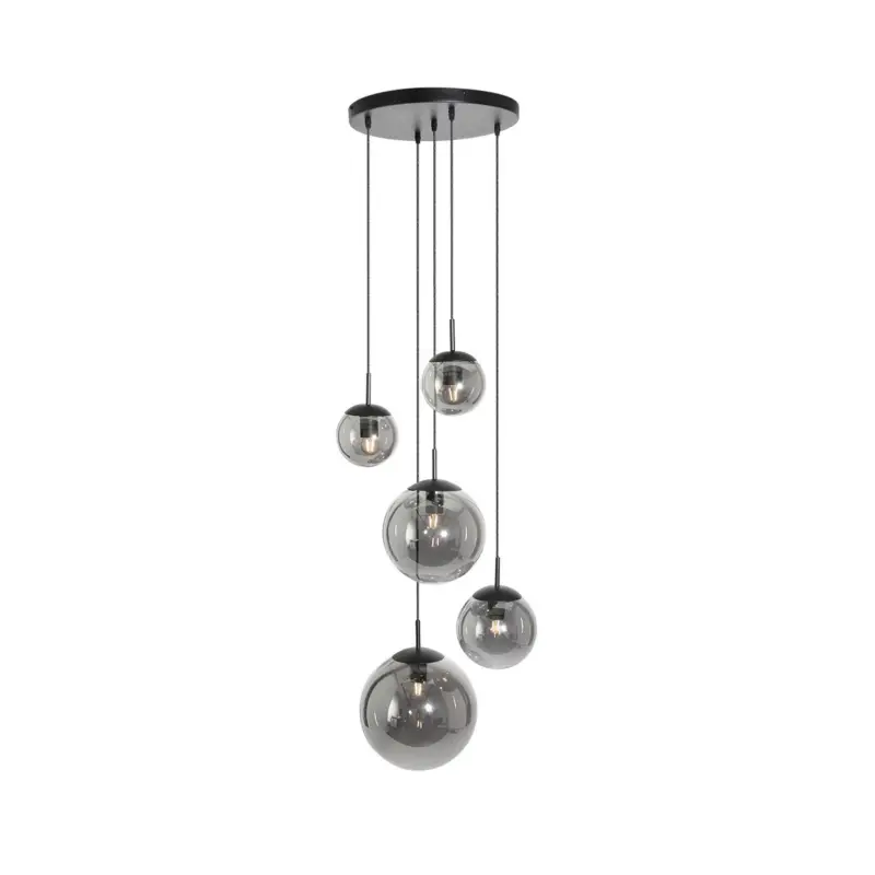 Beställ nu Bollique hänglampa, rökgrå/svart, glas, 5 lampor