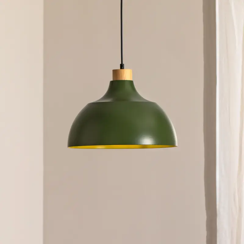 Envostar hänglampa Kaitt, mörkgrön, Ø 34 cm, trädetalj Kundfavorit