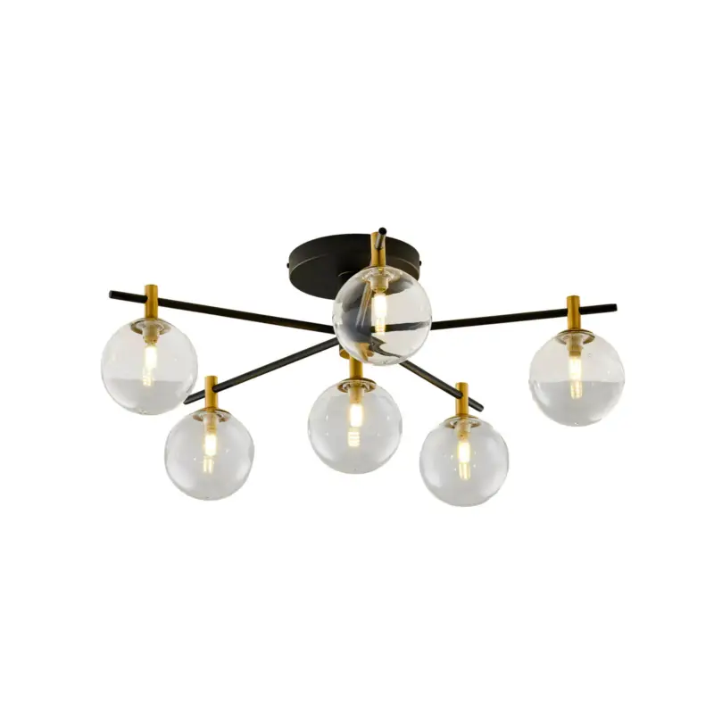 Taklampa Figaro, 6 lampor, svart, glas, 34 cm hög, G9 Expressleverans