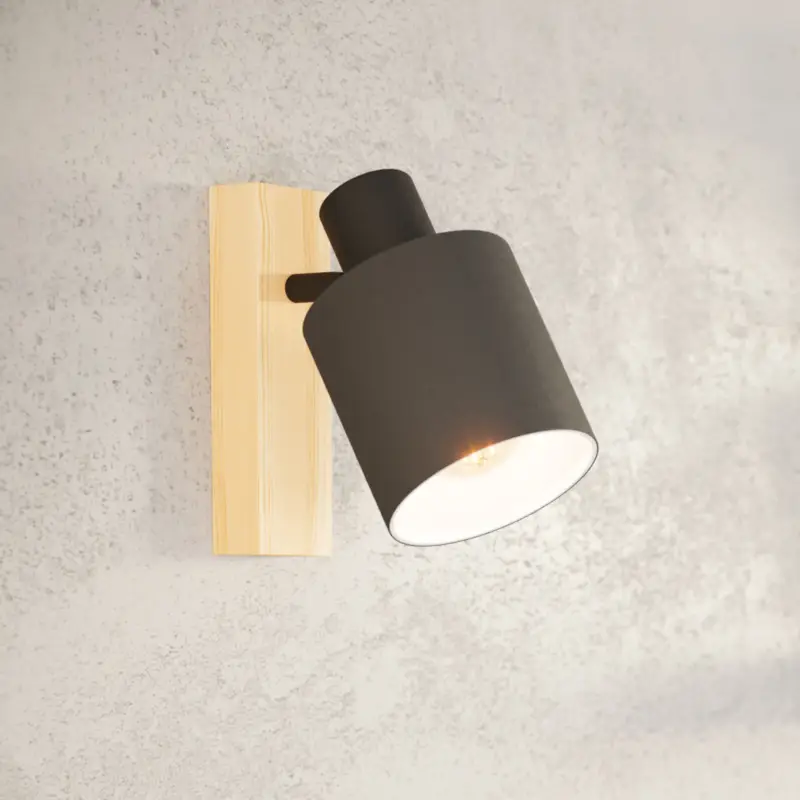 Expressleverans Batallas spotlight till vägg, bredd 10 cm, svart/trä, tyg