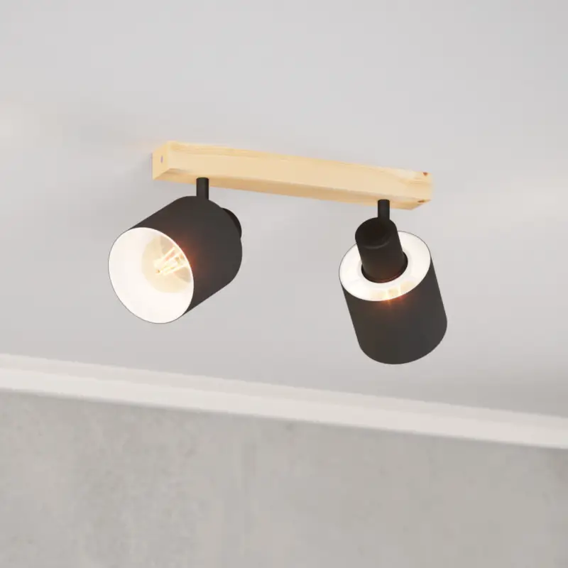 Köp online Batallas takspotlight, längd 30 cm, svart/trä, 2 lampor.