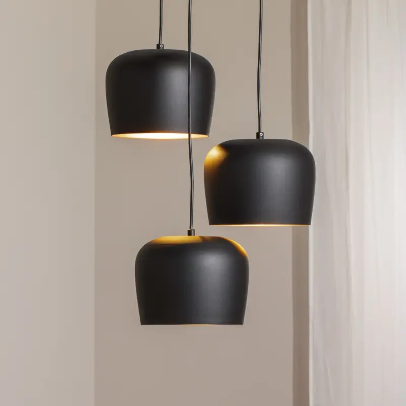 Hänglampa Berceste N-1413, svart, metall 3 lampor rund Premium