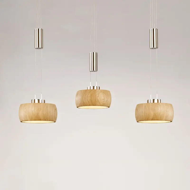 Sänkt pris LED-hänglampa Shine-Wood, ek/nickel, längd 100 cm 3 lampor.