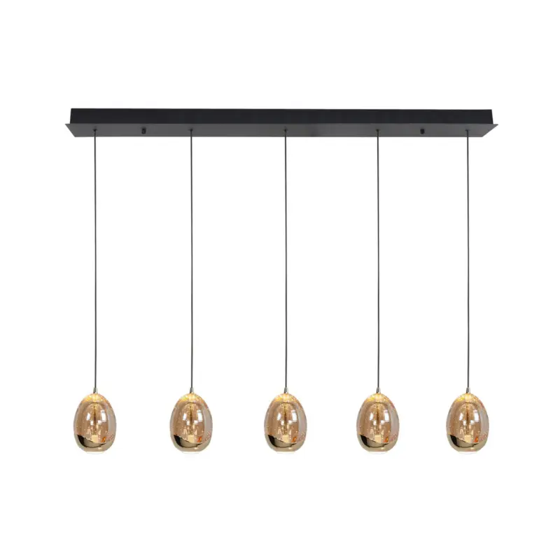 Hängampa Golden Egg, bärnsten/guld, längd 107 cm, 5 lampor glas Beställ idag