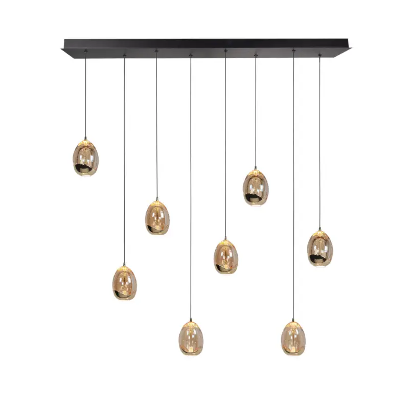 Beställ nu Hängampa Golden Egg, bärnsten/guld, längd 115 cm, 8 lampor glas