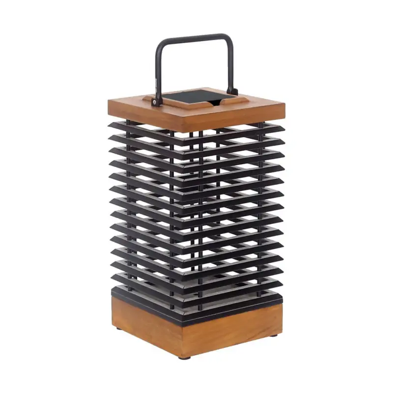 Rea Les Jardins LED-sollykta Tekura, teak/grå, 46,5 cm