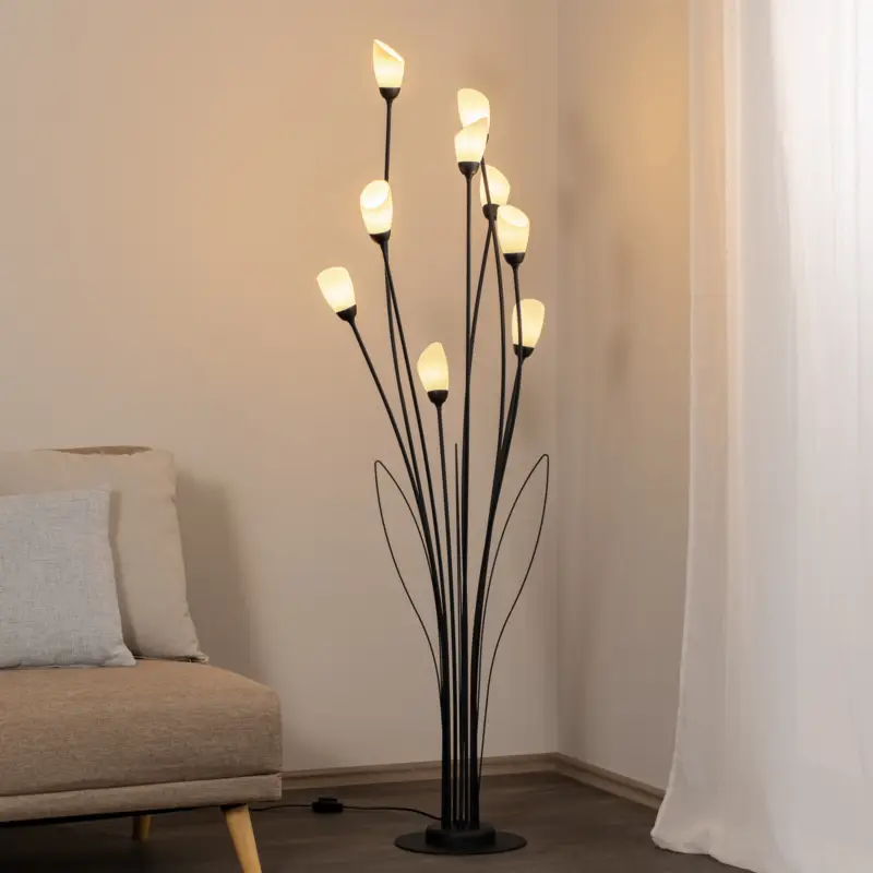 Golvlampa Gloriosa, svart, glas, 9 lampor Beställ idag