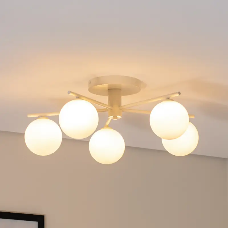 Prato taklampa, creme, glas, 5 lampor Begränsat erbjudande