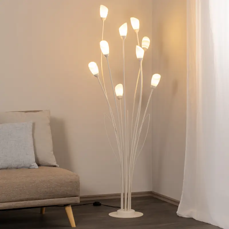 Kundfavorit Gloriosa golvlampa, creme, glas, 9 lampor