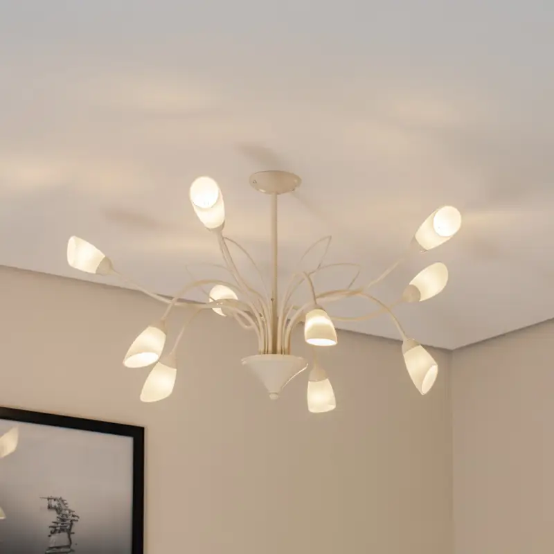 Snabb leverans Gloriosa taklampa, glas, creme, 10 lampor