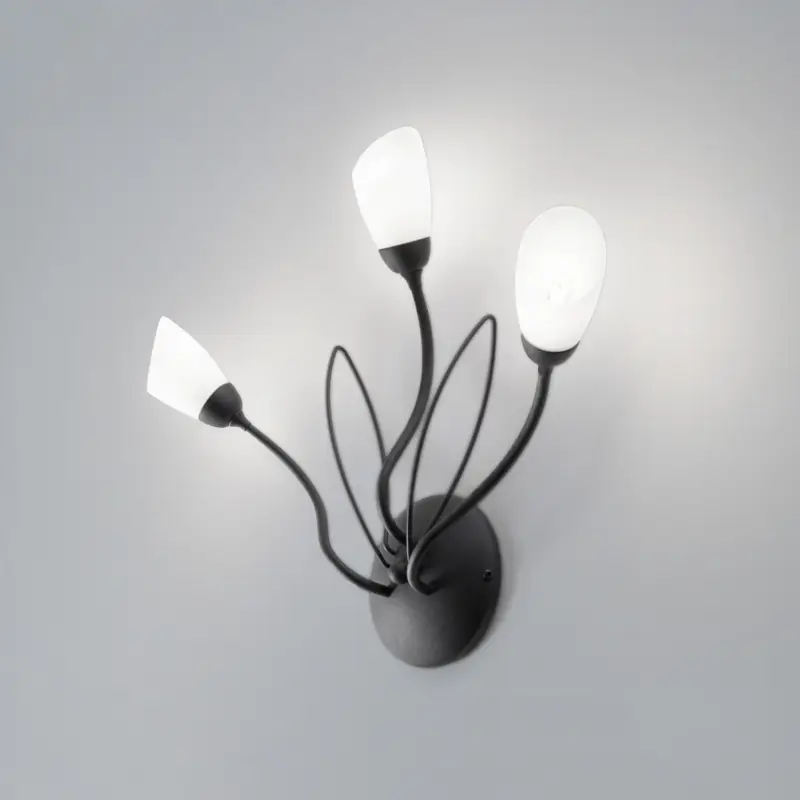 Begränsad tid Vägglampa Gloriosa, svart, glas, 3 lampor