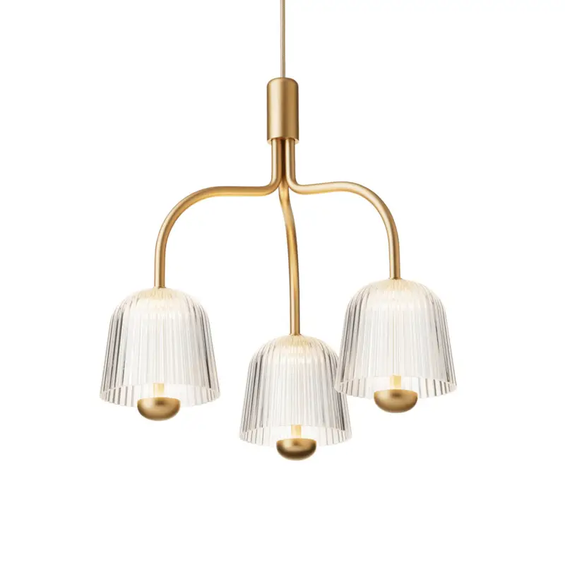 Nuura LED-hänglampa Asteea 3, Ø 40 cm, mässingsfärgad/klar I lager
