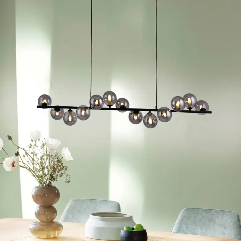 Endast denna vecka Schöner Wohnen hänglampa Dubai, rökfärgat glas, 13-lampa, G9