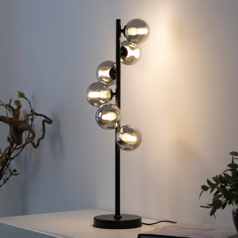 I lager Schöner Wohnen Bordslampa Dubai, rökfärgat glas, 6 lampor, G9