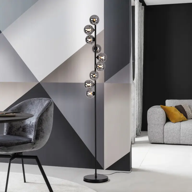 Schöner Wohnen Golvlampa Dubai, rökfärgat glas, 9 lampor, G9 Fynd