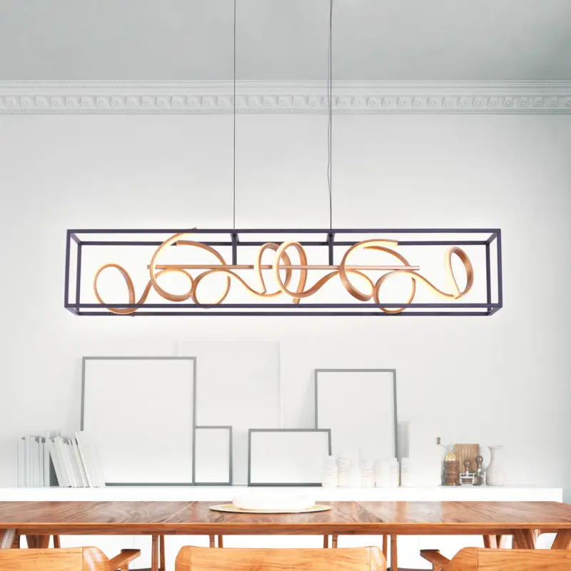 Outlet LED-hänglampa SELINA, svart/guld, längd 110 cm, Switchdim med strömbrytare
