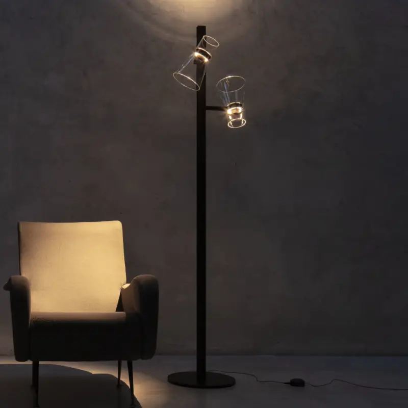 Begränsat erbjudande Flos LED-golvlampa Nocturne F2 Cone, svart, 2 lampor, 206 cm