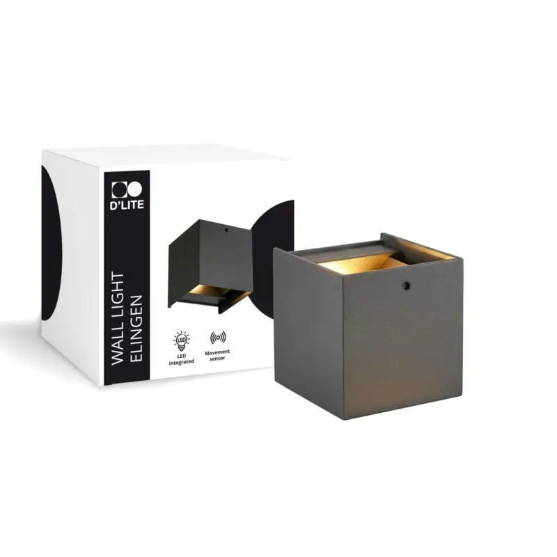 Beställ idag D'Lite Vägglampa Elingen Aluminium Svart Up & Down 4.9W 480lm - 830 Varm Vit | IP65 - Ljussensor