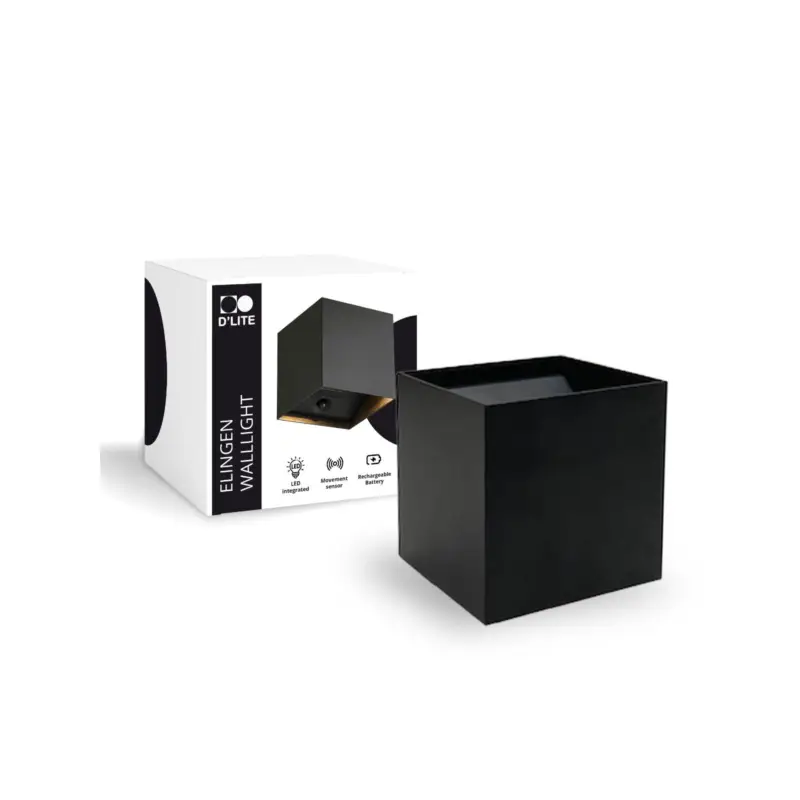 Billigare D'Lite Vägglampa Elingen Aluminium Svart Up & Down 2.9W 170lm - 830 Varm Vit | IP65 - Batteridriven - Ljussensor