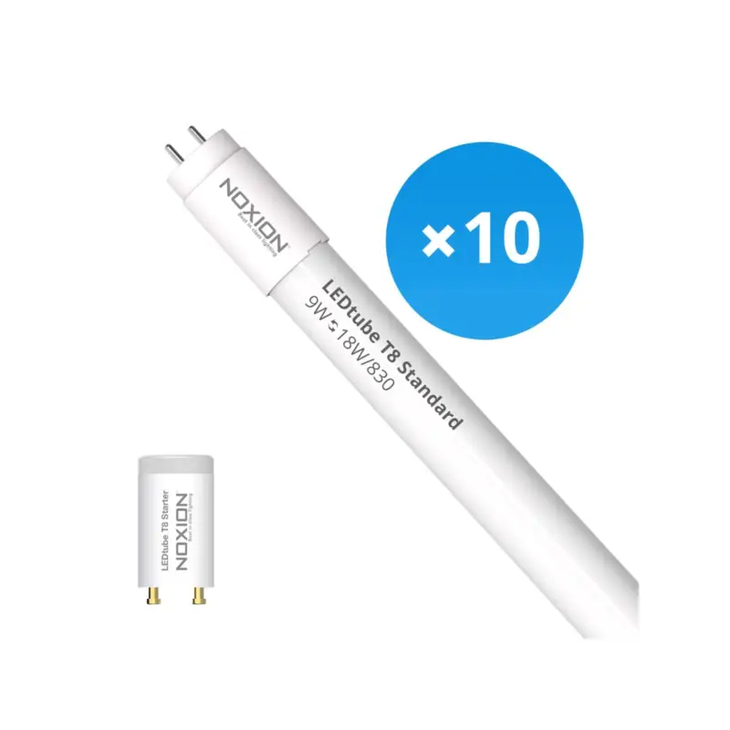 Flerpack 10x Noxion LED Rör T8 Avant (EM/Mains) Standard Output 9W 900lm - 830 Varm Vit | 60cm - Ersättare 18W Endast idag