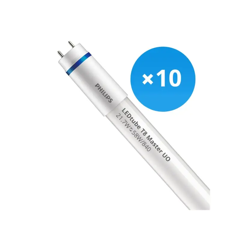 Flerpack 10x Philips LED Rör T8 MASTER (EM/Mains) Ultra Output 21.7W 3700lm - 840 Kallvit | 150cm - Ersättare 58W Rea