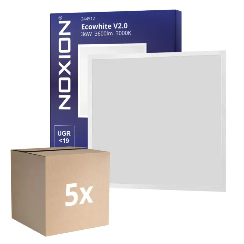 I lager Flerpack 5x Noxion LED Panel Ecowhite V2.0 36W 3600lm - 830 Varm Vit | 60x60cm - UGR <19
