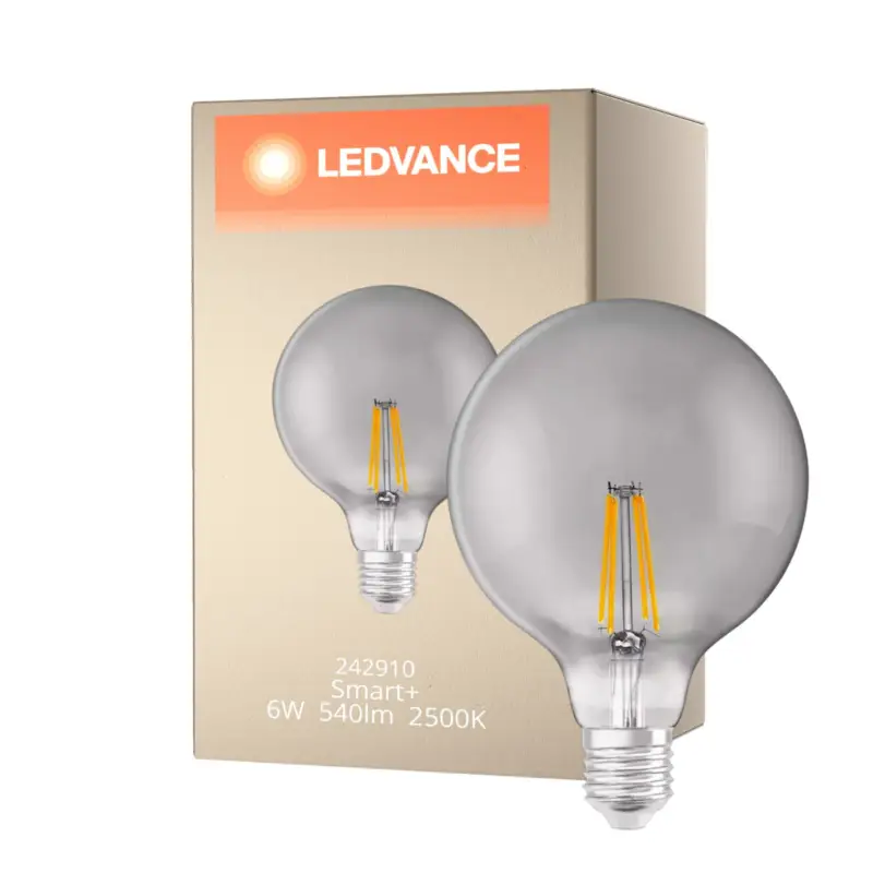 Ledvance Smart+ Wifi E27 Globe Classic Filament Rökig 6W 540lm - 825 Extra Varm Vit | Dimbar - Ersättare 50W Beställ idag