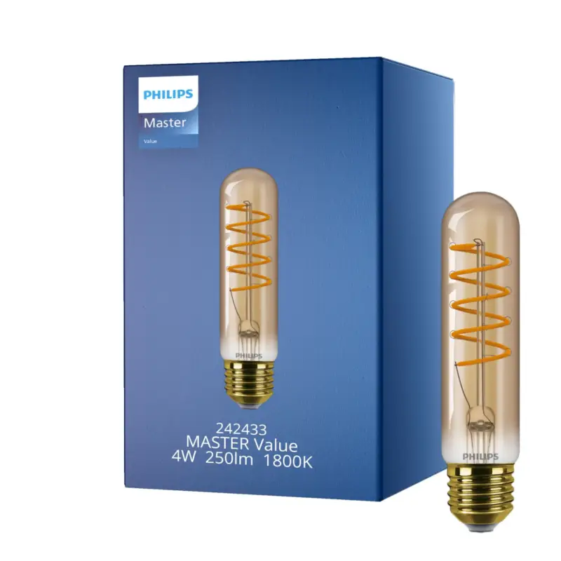 Philips MASTER Value LED Lampa E27 Tubular Filament Guld 4W 250lm – 818 Extra Varm Vit | Bästa färgåtergivning - Ersättare 25W Reapris