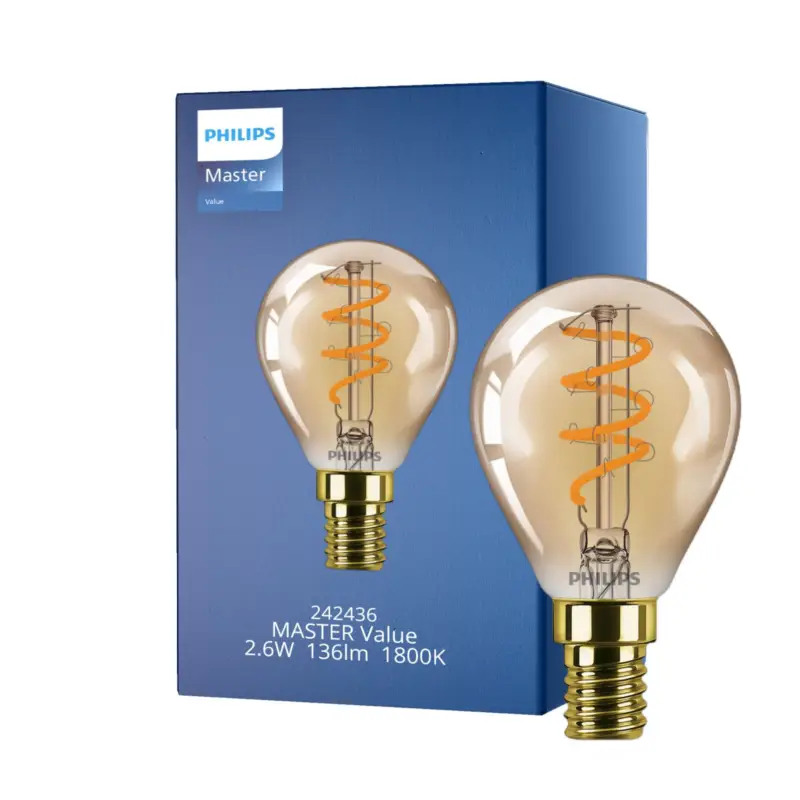 Philips Master Value LED Lustre E14 boll Filament Klar 2.6W 136lm - 918 Extra Varm Vit | Bästa färgåtergivning - Dimbar - Ersättare 15W Billig