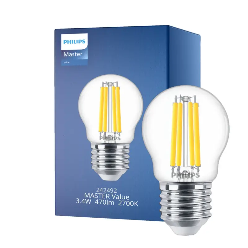 Philips Master Value LED Lustre E27 boll Filament Klar 3.4W 470lm - 927 Extra Varm Vit | Bästa färgåtergivning - Dimbar - Ersättare 40W Billigare