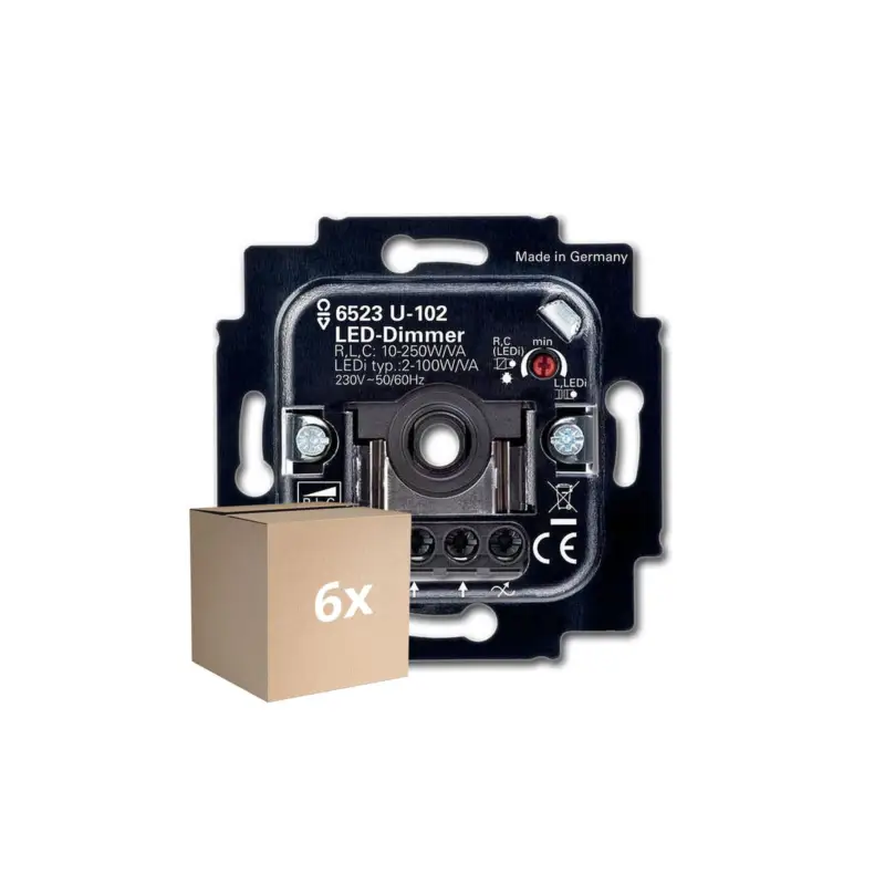 Flerpack 6x Busch-Jaeger 6523U-102 Rotary LED Dimmer 6512-0-0334 2W -100W 50/60Hz prisnedsättning