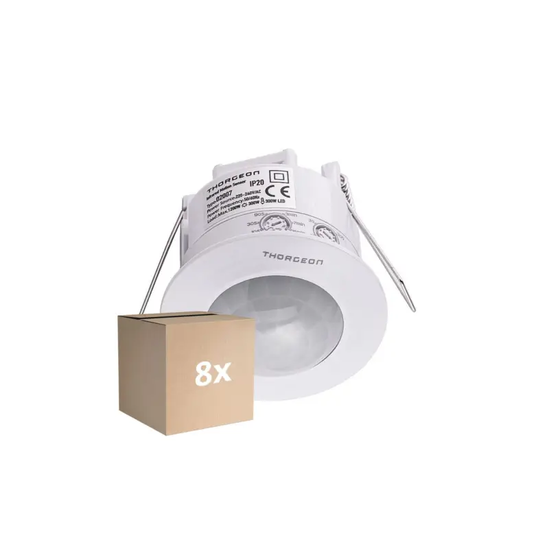 Flerpack 8x Thorgeon Rörelsesensor PIR Vit | IP20 | 6M | Max 800W Lägg i varukorgen