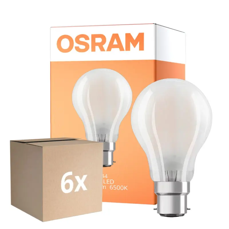 Expressleverans Flerpack 6x Osram Classic LED B22d Päron Filament Matt 11W 1521lm - 865 Dagsljus | Dimbar - Ersättare 100W