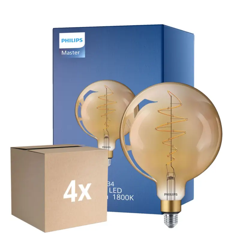 Billigare Flerpack 4x Philips Classic LED Globe E27 200mm Filament Guld 7W 470lm - 818 Extra Varm Vit | Dimbar - Ersättare 40W