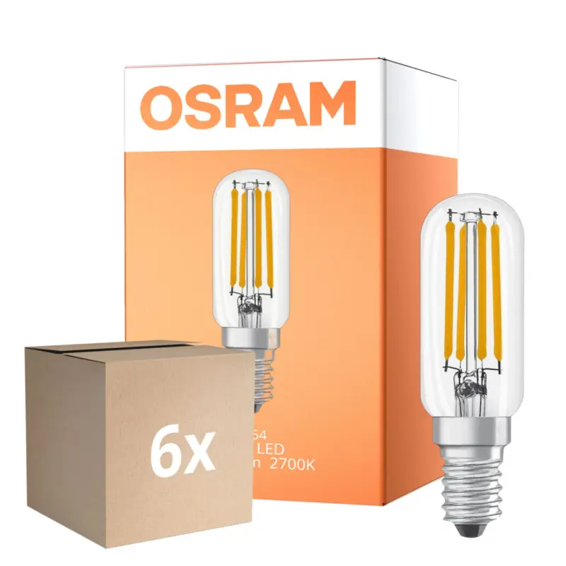 Bästa pris Flerpack 6x Osram LED Special E14 Tubular Lampa T26 Filament Klar 6.5W 730lm - 827 Extra Varm Vit | Dimbar - Ersättare 55W