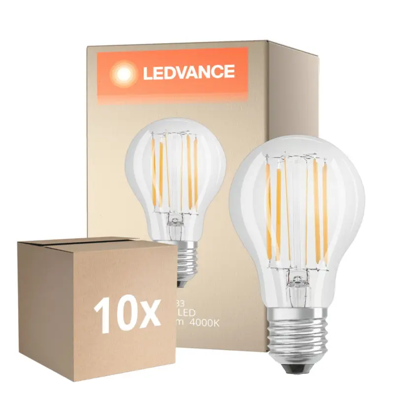 Flerpack 10x Ledvance Classic LED E27 Päron Filament Klar 7.5W 1055lm - 940 Cool white | Bästa färgåtergivning - Dimbar - Ersättare 75W Begränsat antal