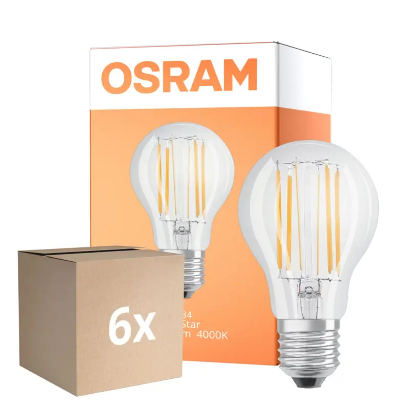 Handla nu Flerpack 6x Osram LED Superstar E27 Päron Filament Klar 7.5W 1055lm - 940 Kallvit | Bästa Färgåtergivning - Dimbar - Ersättare 75W